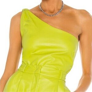 The Bar Revolve Owen Faux Leather Top In Pistachio Small